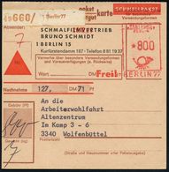 FILM / FILMVERLEIH / FILMTITEL / KINO : BERLIN 77 1977 (29.12.) Paket-FS *800 Pf. + Brauner Paketzettel: Berlin 77 , Inl - Cinéma
