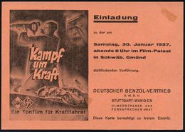 FILM / FILMVERLEIH / FILMTITEL / KINO : Stuttgart-Untertürkheim 1937 (16.1.) Roter 1K-PFS: UNTERTÜRKHEIM/3 Pf./Gebühr Be - Cinema