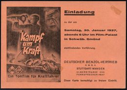 FILM / FILMVERLEIH / FILMTITEL / KINO : Stuttgart-Untertürkheim 1937 (16.1.) Roter 1K-PFS: UNTERTÜRKHEIM/3 Pf./Gebühr Be - Film