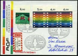 FILMFESTSPIELE / FILMKONGRESSE : 1 BERLIN 12/ 21.INTERNAT.FILMFESTSPIELE 1971 (25.6.) SSt Auf Rand-3er-Streifen 30 Pf. F - Film