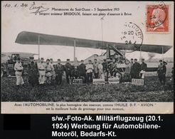 LUFTFAHRT-PIONIERE / PIONIER-FLÜGE : FRANKREICH 1924 (10.1.) S/w.-Foto-Ak.: (Luft)-Manöver 3. Sept. 1913 Mit Militär-Pil - Autres (Air)