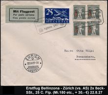 ERSTFLÜGE EUROPA (OHNE DEUTSCHLAND) : SCHWEIZ 1927 (22.8.) Erstflug Bellinzona - Zürich (AS) Schw. Ra.-SSt: Prima Posta  - Andere (Lucht)