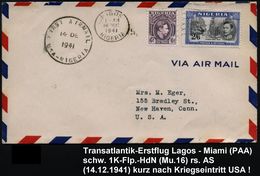 TRANSATLANTIK-ERSTFLÜGE (OHNE KATAPULTPOST) : NIGERIA 1941 (14.2.) Transatlantik-Erstflug-Bf. (PAA): Lagos - Miami (AS)  - Otros (Aire)