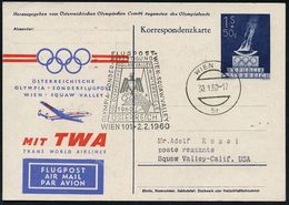 TRANSATLANTIK-ERSTFLÜGE (OHNE KATAPULTPOST) : ÖSTERREICH 1960 (2.2.) PP 1 S. + 50 Gr. Winter-Olympiade: OLYMPIA-SONDERFL - Other (Air)