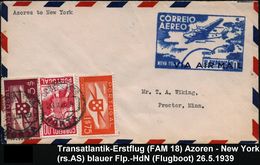 TRANSATLANTIK-ERSTFLÜGE (OHNE KATAPULTPOST) : PORTUGAL 1939 (26.5.) Transatlantik-Erstflug-Bf. (PAA): Lisboa - New York  - Autres (Air)