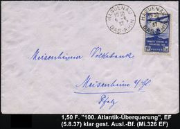 FLUG- & KATAPULTPOST SÜDAMERIKA : FRANKREICH 1937 (5.8.) 1,50 F. "100. Französ. Transatlantik-Postflug", EF (= Flugzeug  - Andere (Lucht)