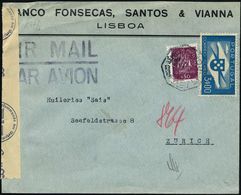 FLUGBEDARFSPOST / REGULÄRE LUFTPOST / FRANKATUREN / PORTOSTUFEN : PORTUGAL 1943 (24.5.) 50 C. Karavelle U. 3 E. Flp. (ge - Sonstige (Luft)