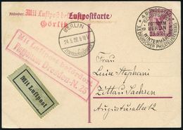 DEUTSCHE FLUGBESTÄTIGUNGSSTEMPEL : Dresden /  Potsdam /  Berlin /  Görlitz 1927 (23.5.) Roter Ra.2: MLb/Flugpostamt Dres - Sonstige (Luft)