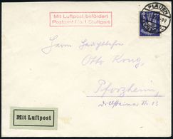 DEUTSCHE FLUGBESTÄTIGUNGSSTEMPEL : Stuttgart 1 1926 (20.5.) Roter Ra.2: MLb/ Postamt No.1 Stuttgart (Mi.F 99-02, + 15.-  - Altri (Aria)