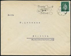LUFTPOSTWERBESTEMPEL : STETTIN/ *1w/ Benutzt/ Die/ Luftpost! 1929 (10.10.) MWSt Klar Auf Orts-Bedarfsbf. (Bo.S 72 A) - Other (Air)