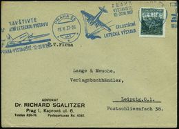 LUFTPOSTWERBESTEMPEL : TSCHECHOSLOWAKEI 1937 (19.V.) Blauer BdMWSt: PRAHA 2/..PRAHA VYSTAVISTE.. = 2 Texte = 2x Flugzeug - Sonstige (Luft)