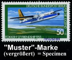 FLUGZEUGINDUSTRIE & -TYPEN : BERLIN 1980 50 + 25 Pf. Wofa: Fokker "F 27 Friendship" Mit Amtl. Handstempel  "M U S T E R" - Vliegtuigen