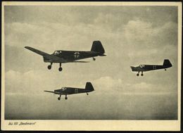 MILITÄRFLUGWESEN / MILITÄRFLUGZEUGE : DEUTSCHES REICH 1942 (Okt.) S/w.-Foto-Ak.: Bücker Bü 181 "Bestmann", 3er-Formation - Airplanes