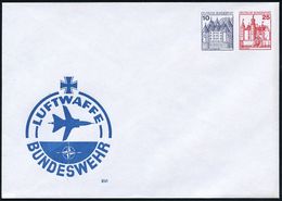 MILITÄRFLUGWESEN / MILITÄRFLUGZEUGE : B.R.D. 1983 PU 10 Pf. + 25 Pf. Burgen: LUFTWAFFE BUNDESWEHR = Silhouette "Aplha"-J - Flugzeuge