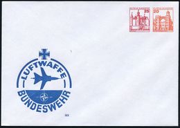 MILITÄRFLUGWESEN / MILITÄRFLUGZEUGE : B.R.D. 1984 PU 25 Pf. + 20 Pf. Burgen: LUFTWAFFE BUNDESWEHR = Silhouette "Alpha"-J - Airplanes