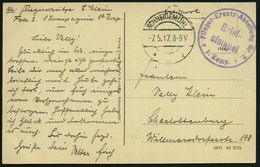 LUFTFELDPOST I. WK : SCHNEIDEMÜHL/ **f 1917 (7.5.) 1K-Brücke + Viol. 1K-HdN: Flieger-Ersatz-Abteilung Nr. 2/1. Kompl. (N - Aviones