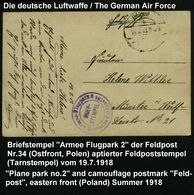 LUFTFELDPOST I. WK : DEUTSCHES REICH 1918 (19.7.) Aptierte 1K-Brücke: Feldpost/b = Tarnstempel + Viol. 2K-HdN: Armee-Flu - Airplanes