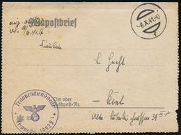 LUFTWAFFE 1939-45 / LUFTFELDPOST II.WK : DEUTSCHES REICH 1941 (6.X.) Stummer, Ehem. österr. 1K = Tarnstempel + Viol. 1K- - Avions