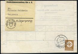 FLIEGERHORST / MILITÄRFLUGHAFEN : ULM (DONAU) 1/ E 1944 (22.2.) 2K-Steg Auf EF 3 Pf. Behördendienst Auf Dienst-Falt-Bf.: - Airplanes