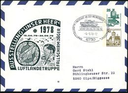 FALLSCHIRM-THEMATIK / FALLSCHIRMSPORT : 6730 NEUSTADT AN DER WEINSTRASSE 1/ AUSSTELLUNG "UNSER HEER" 1978 (6.9.) SSt (Pa - Paracadutismo