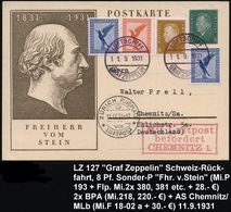 ZEPPELINPOST / ZEPPELIN-BELEGE : DEUTSCHES REICH 1931 (11.9.) Zürichfahrt LZ 127, 2x Viol. Bordpost-1K: LUFTSCHIFF/GRAF  - Zeppeline