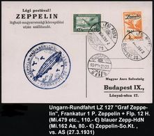 ZEPPELINPOST / ZEPPELIN-BELEGE : UNGARN 1931 (28.3.) Ungarn-Rundfahrt "LZ 127", 1 Ft. Zeppelin + 12 F. Flp., 2x 1K: LEGI - Zeppelins