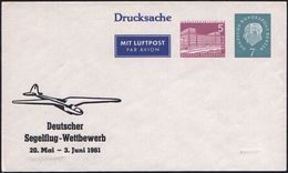 SEGELFLIEGEN / SEGELFLUGSPORT : Braunschweig 1961 LPU 5 Pf. Bauten + 7 Pf. Heuss Berlin: Deutsche Segelflug-Wettbewerb ( - Airplanes