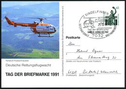 HELIKOPTER / HUBSCHRAUBERPOST : 7032 SINDELFINGEN 1/ RETTUNGS-/ FLUGWACHT/ Tag D.Briefmarke.. 1991 (25.10.) SSt = Rettun - Helicopters