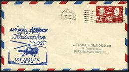 HELIKOPTER / HUBSCHRAUBERPOST : U.S.A. 1947 (16.10.) 5 C. U "100 Jahre Briefmarke" Rot + Blauer HdN: Helicopter/FIRST FL - Hubschrauber