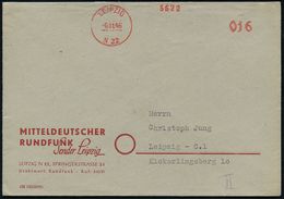 RADIO- & TV-SENDER / FUNKTÜRME : LEIPZIG/ N 22 1946 (6.11.) Total Aptierter AFS 016 Pf. = NS-Wertrahmen  U N D  Absender - Unclassified