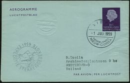 EXPEDITIONEN : NIEDERL.NEU-GUINEA 1959 (1.7.) 1K-Brücke: SIBIL Auf Aerogramm 35 C. Viol. + Helikopter-Expeditions-HdN: E - Geography