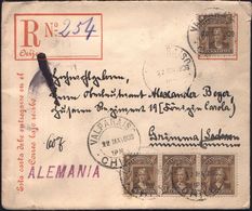 CHRISTOPH KOLUMBUS : CHILE 1909 (22.5.) 20 C. Einschreib-U. Frauenkopf, Grau = Rs. Werteindruck (oben Kl. Querschnitt Rs - Christopher Columbus