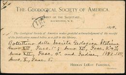 GEOLOGIE / MINERALIEN / ERZE : U.S.A. 1894 (18.12.) Amtl. Ausl.-P. 2 C. Liberty, Blau + Rs. Zudruck: THE GEOLOGICAL SOCI - Sonstige & Ohne Zuordnung