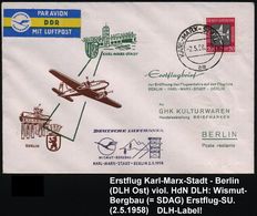 BERGBAU / AUSRÜSTUNG / GERÄTE / UNIFORMEN : KARL-MARX-STADT 4/ Am 1958 (2.5.) 2K-Steg + HdN: DLH/ W I S M U T - BERGBAU. - Other & Unclassified