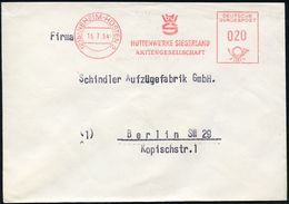 VERHÜTTUNG / ERZ- & METALLVERARBEITUNG : (21b) Neheim-HÜSTEN 2/ HWS/ HÜTTENWERKE SIEGERLAND/ AG 1954 (15.7.) AFS (Monogr - Autres & Non Classés