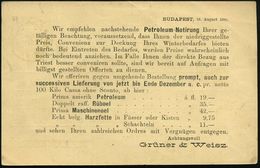 ERDÖL / PROSPEKTIERUNG & GEWINNUNG : UNGARN 1880 (17.8.) Amtl. Inl.-P. 2 F. Braunsrosa, Rs. Reklame-Zudruck: ..Petroleum - Aardolie