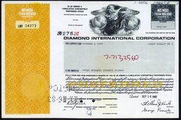 SCHMUCK / EDELSTEINE / DIAMANTEN : U.S.A. 1982 (Sept.) Historische Aktie: DIAMOND INTERNATIONAL CORP. (gefaltet) Mit Sta - Sonstige & Ohne Zuordnung