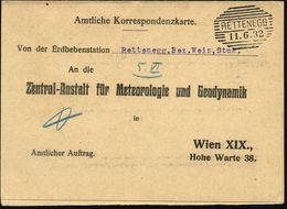 VULKANISMUS / ERDWÄRME / GEYSIR : ÖSTERREICH 1932 (11.6.) Portofreie Dienstkt.: Erdbebenstation.. An Zentral-Anstalt Für - Volcans