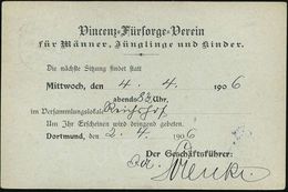SOS-KINDERDÖRFER / KINDERSCHUTZ : DORTMUND/ *3f 1906 (2.4.) 1K-Gitter Auf Orts-P 2 Pf. Germania + Zudruck: Vincenz-Fürso - Autres & Non Classés