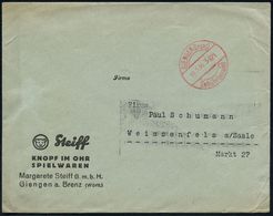 TEDDY-BÄR : GIENGEN (Brenz)/ 3 RPf./ Gebühr Bezahlt 1936 (16.3.) 1K-Brücken-PFS 3 RPf. Auf Firmen-Bf.: Steiff KNOPF IM O - Non Classificati
