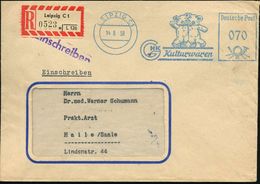 TEDDY-BÄR : LEIPZIG C1/ GHK/ Kulturwaren 1958 (14.5.) Dekorat., Blauer AFS = DDR-Dienstfarbe = 2 Teddy-Bären (sich Umarm - Zonder Classificatie