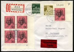 DEUTSCHSPRACHIGE DICHTER & LITERATUR : B.R.D. 1970 (23.3.) 30 Pf. "200. Geburtstag Friedr. Hölderlin", Eckrand-4er-Block - Schrijvers