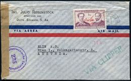 FREMDSPRACHIGE DICHTER & LITERATUR : ECUADOR 1949 (Juni) 3 S. "400. Geburtstag Miguel De Cervantes", EF + Grüner 1L: VIA - Schriftsteller