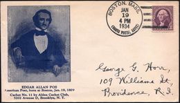 FREMDSPRACHIGE DICHTER & LITERATUR : U.S.A. 1934 (19.1.) 1K-Killer: BOSTON, MASS./(SOUTH POSTAL ANNEX) Klar Auf Jubil.-S - Ecrivains