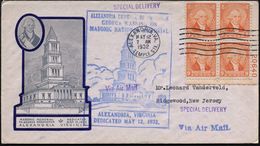 LOGE / FREIMAURER : U.S.A. 1932 (12.5.) Blauer HdN.: ALEXANDRIA../GEORGE WASHINGTON/MASONIC NAT.MEMORIAL + MaWellenSt: A - Freimaurerei