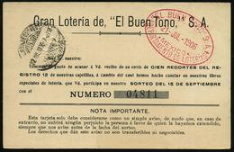 LOTTERIE / GLÜCKSPIEL / SPIELBANK : MEXICO 1906 (21.7.) Amtl. P C. Staatswappen, Grün + Rs. Reklame-Zudruck: Gran Loteri - Unclassified