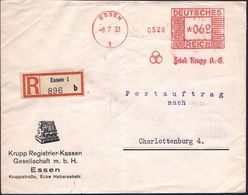 RECHENMASCHINE / EDV / COMPUTER : ESSEN/ 1/ Friedr.Krupp A.-G. 1933 (8.7.) AFS 062 Pf. (Krupp-Logo) Auf Reklame-Bf.: Kru - Informatica