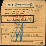 RECHENMASCHINE / EDV / COMPUTER : Villingen (Schwarzwald)/ Kienzle-Apparate,A.G. 1949 (28.5.) Selbstbucher-Paketzettel + - Informatique