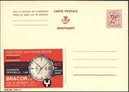 UHR / ZEITMESSUNG : BELGIEN 1967 2 F. Reklame-P. Wappenlöwe, Weinrot: ..MONTRE/DE QUALITE/..BRACOR S.A. = Armbanduhr (u. - Horloges