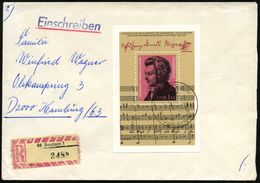 WOLFGANG AMADEUS MOZART : D.D.R. 1981 (14.1.) 1 Mk. "225. Geburtstag W.A. Mozart", Block, EF Zentr. Klar Gest. + RZ: 86  - Music